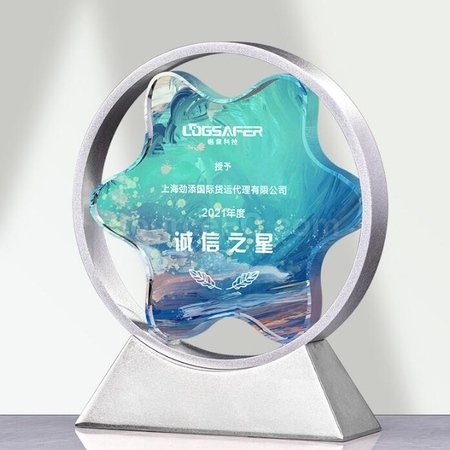 客製化立體五星金屬水晶獎座禮品