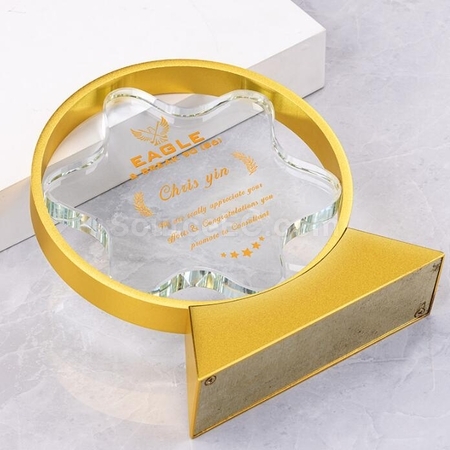 客製化立體五星金屬水晶獎座禮品