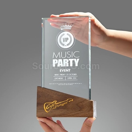 客製化實木方體水晶獎座禮品