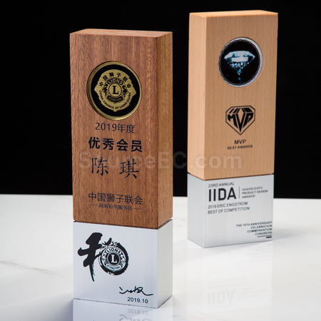 客製化琉璃水晶實木獎座禮品