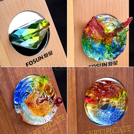 客製化琉璃水晶實木獎座禮品