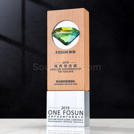 客製化琉璃水晶實木獎座禮品