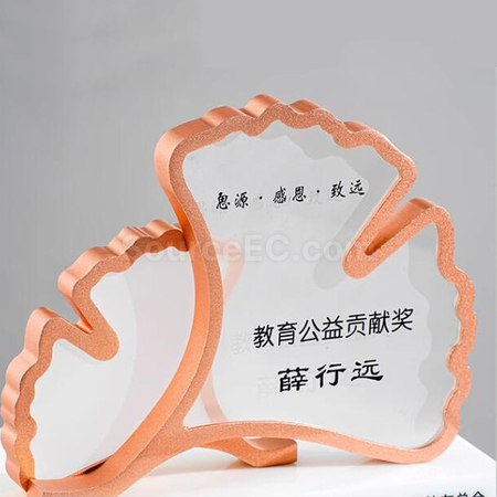 客製化銀杏葉水晶獎座禮品