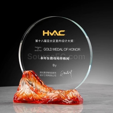 客製化風山水起琉璃水晶獎座禮品
