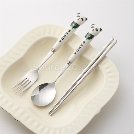 客製化貓熊不銹鋼餐具套裝禮品