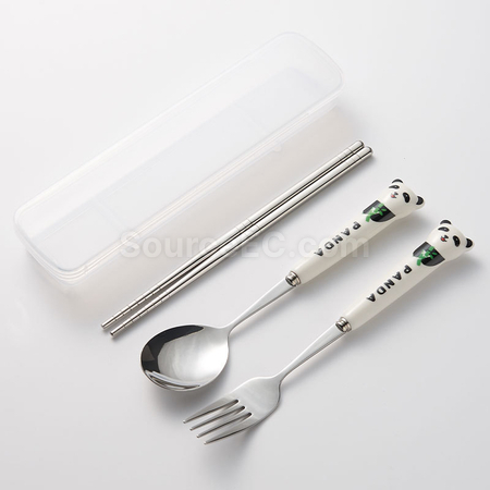 客製化貓熊不銹鋼餐具套裝禮品