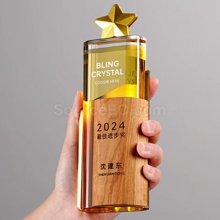 客製化實木水晶獎座禮品