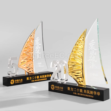客製化創意帆船水晶獎座禮品