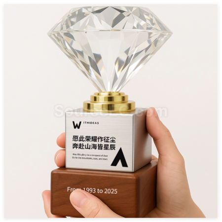 客製化鑽石水晶實木獎座禮品