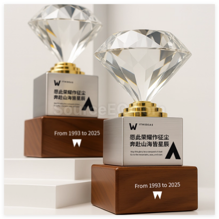 客製化鑽石水晶實木獎座禮品