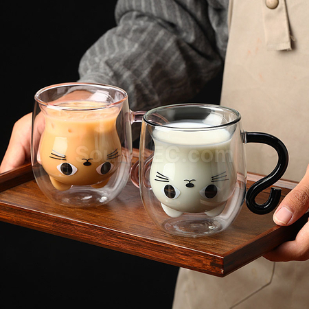 客製化貓咪雙層玻璃杯禮品
