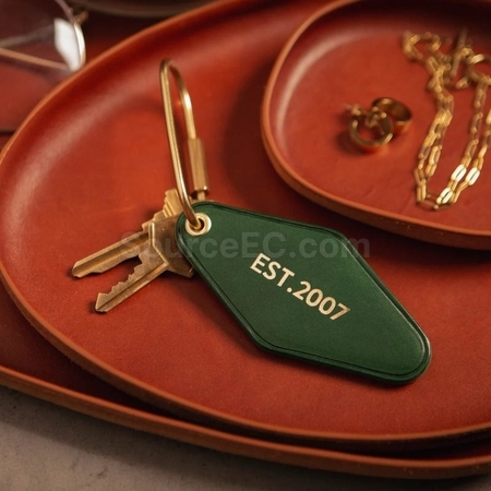 客製化雙面菱形PU皮革黃銅鑰匙扣禮品