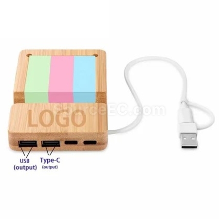 客製化帶 USB Type‑C 拓展塢的竹制桌面收納架兼手機支架禮品