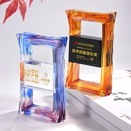 客製化長方框型琉璃水晶獎杯禮品