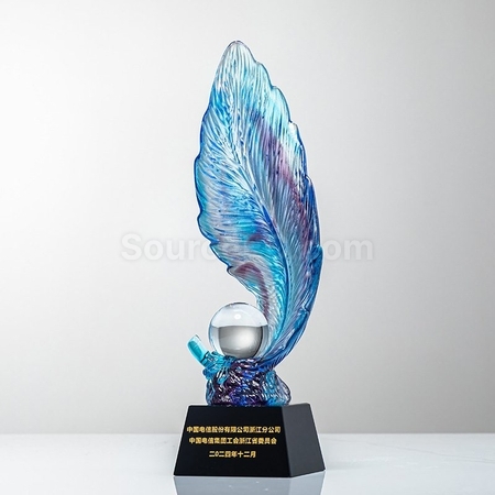 客製化羽毛琉璃水晶獎杯禮品