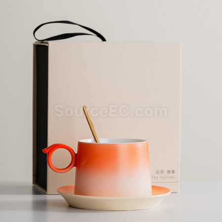 客製化漸變木柄陶瓷咖啡杯禮盒禮品