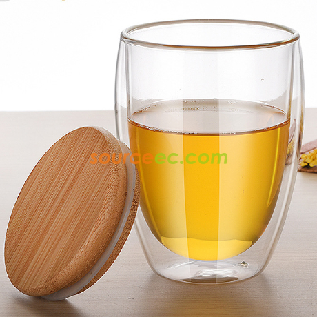客製化竹蓋雙層玻璃杯禮品