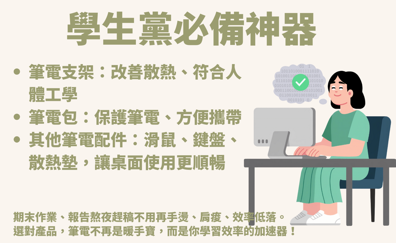 學生黨筆電發熱,筆電支架,筆電包,筆電配件,筆電散熱方法,筆電發熱原因,期末筆電使用,筆電散熱墊