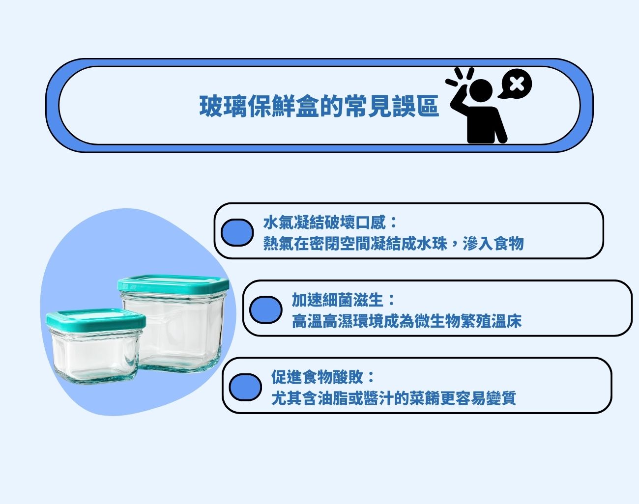 玻璃保鮮盒, 保鮮盒使用禁忌,保鮮盒水氣滋生細菌, 熱食保鮮技巧, 食物變味原因, 水氣回滲, 廚房收納容器, 訂製化玻璃保鮮盒